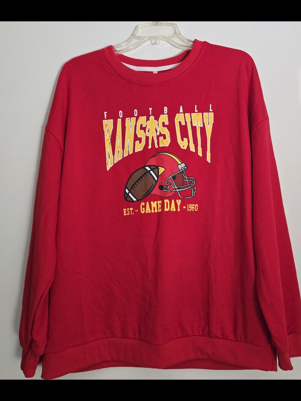 Men's Red Kansas City Football Crewneck Pullover Fleece Graphic Sweatshirt XL